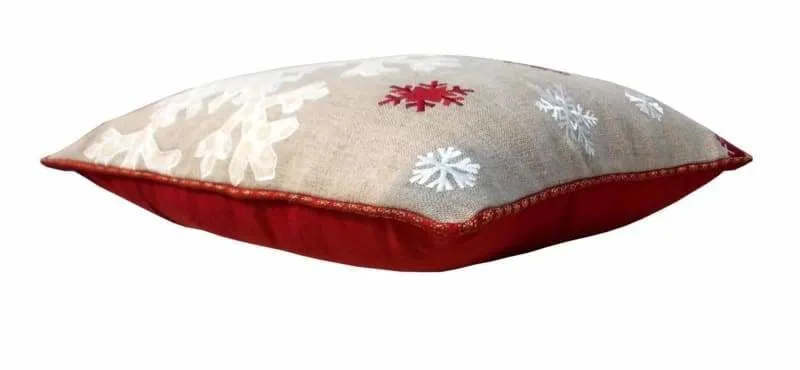 Christmas linen pillow cover, snowflake, Indian brocade applique & embroidered pillow size 16"X 16"