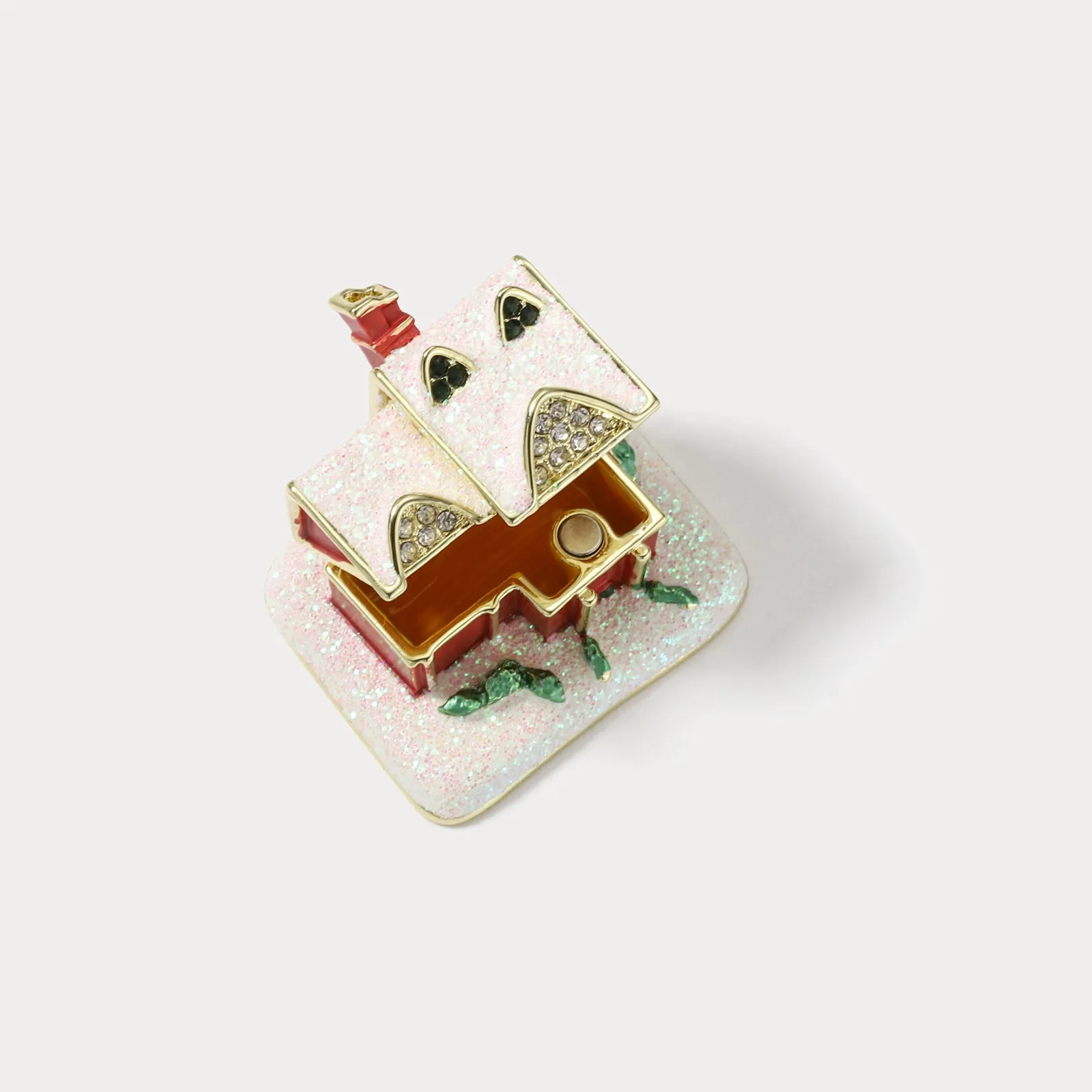 Christmas Snow House Jeweled Trinket Box