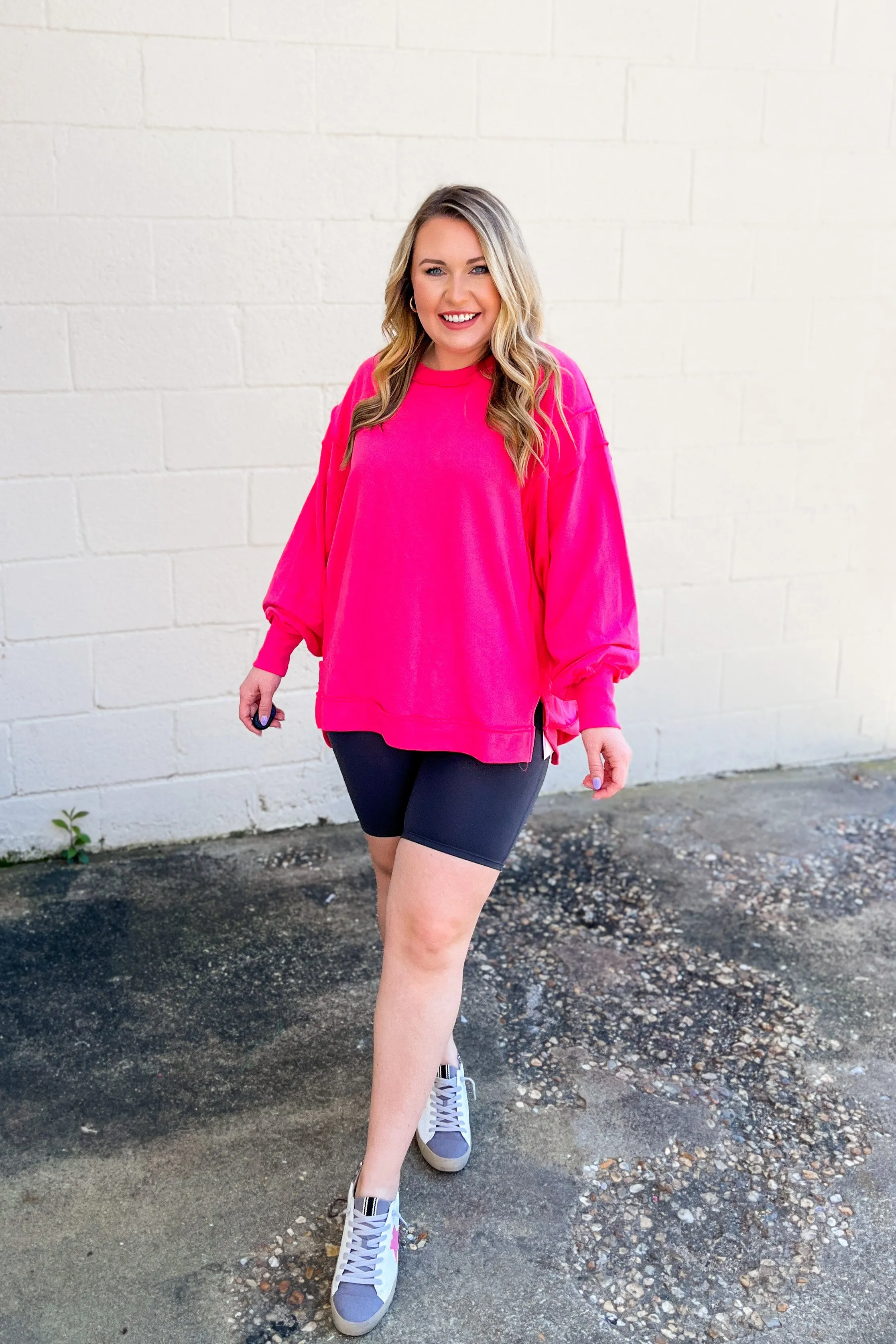 Cosette Oversized Pullover Sweatshirt, Fuchsia