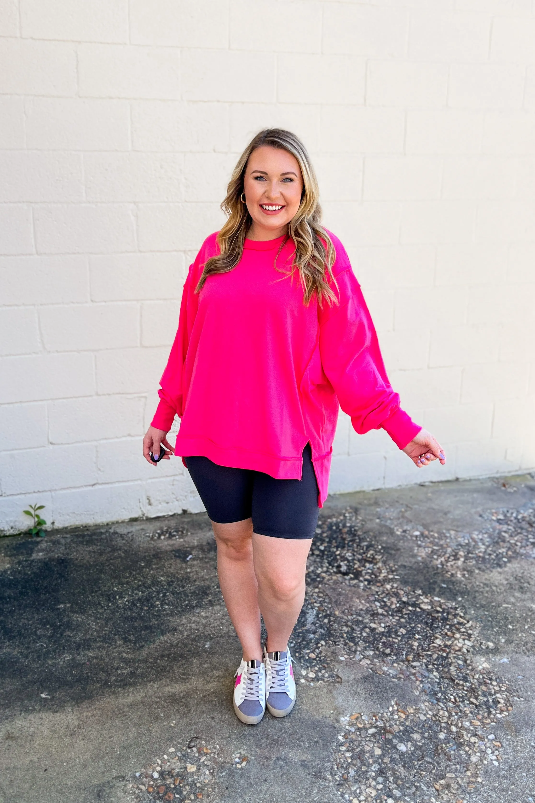 Cosette Oversized Pullover Sweatshirt, Fuchsia