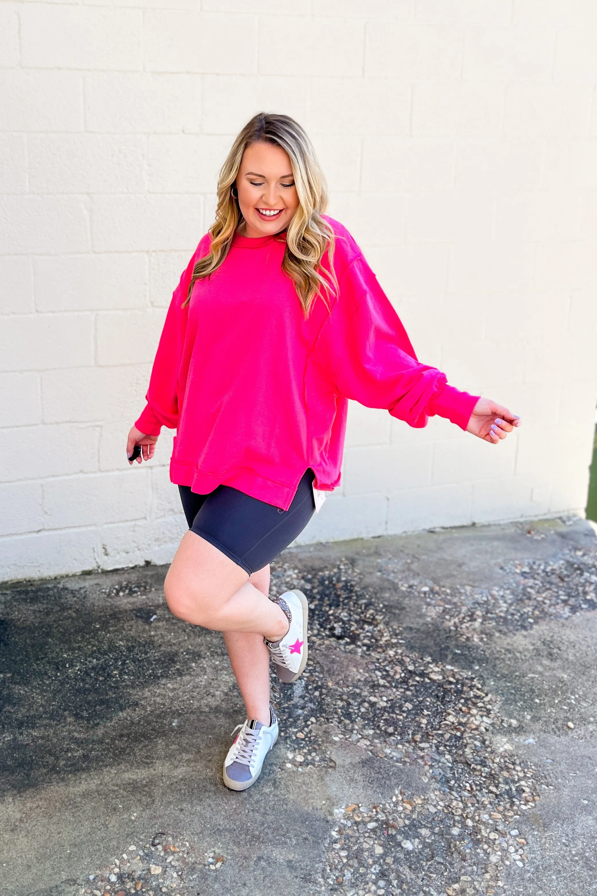 Cosette Oversized Pullover Sweatshirt, Fuchsia