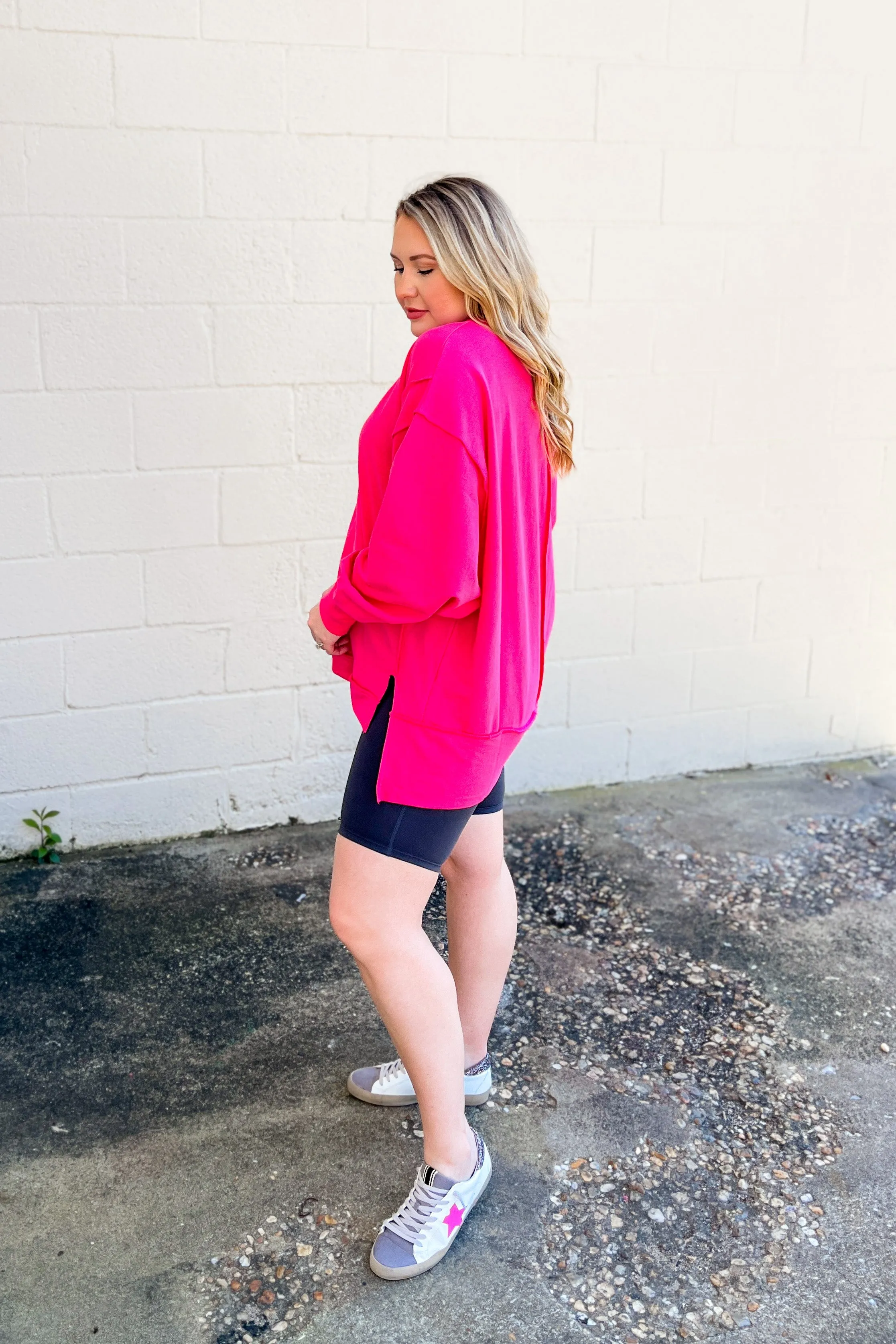 Cosette Oversized Pullover Sweatshirt, Fuchsia