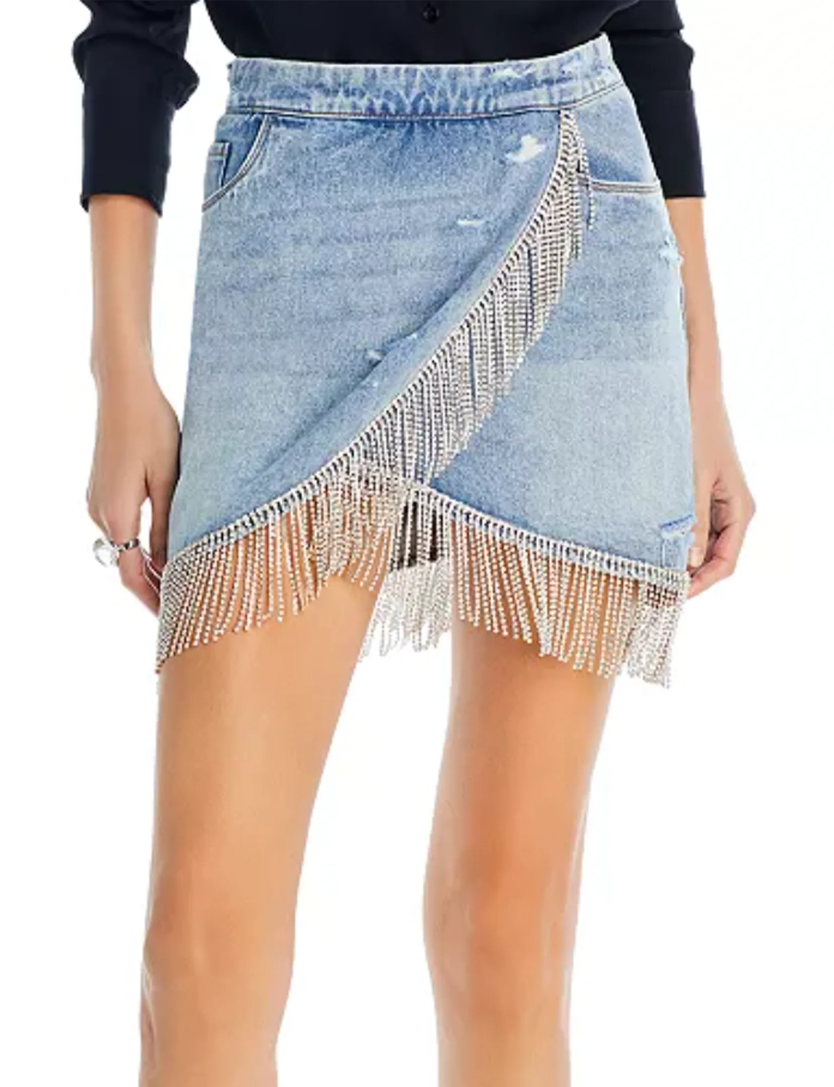 Denim Mini Skirt With Fringes, Heart and Soul