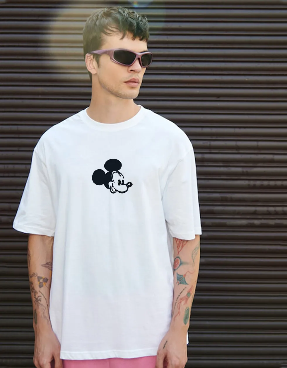 Disney White Oversized Back Graphic Printed Oversized Tshirt