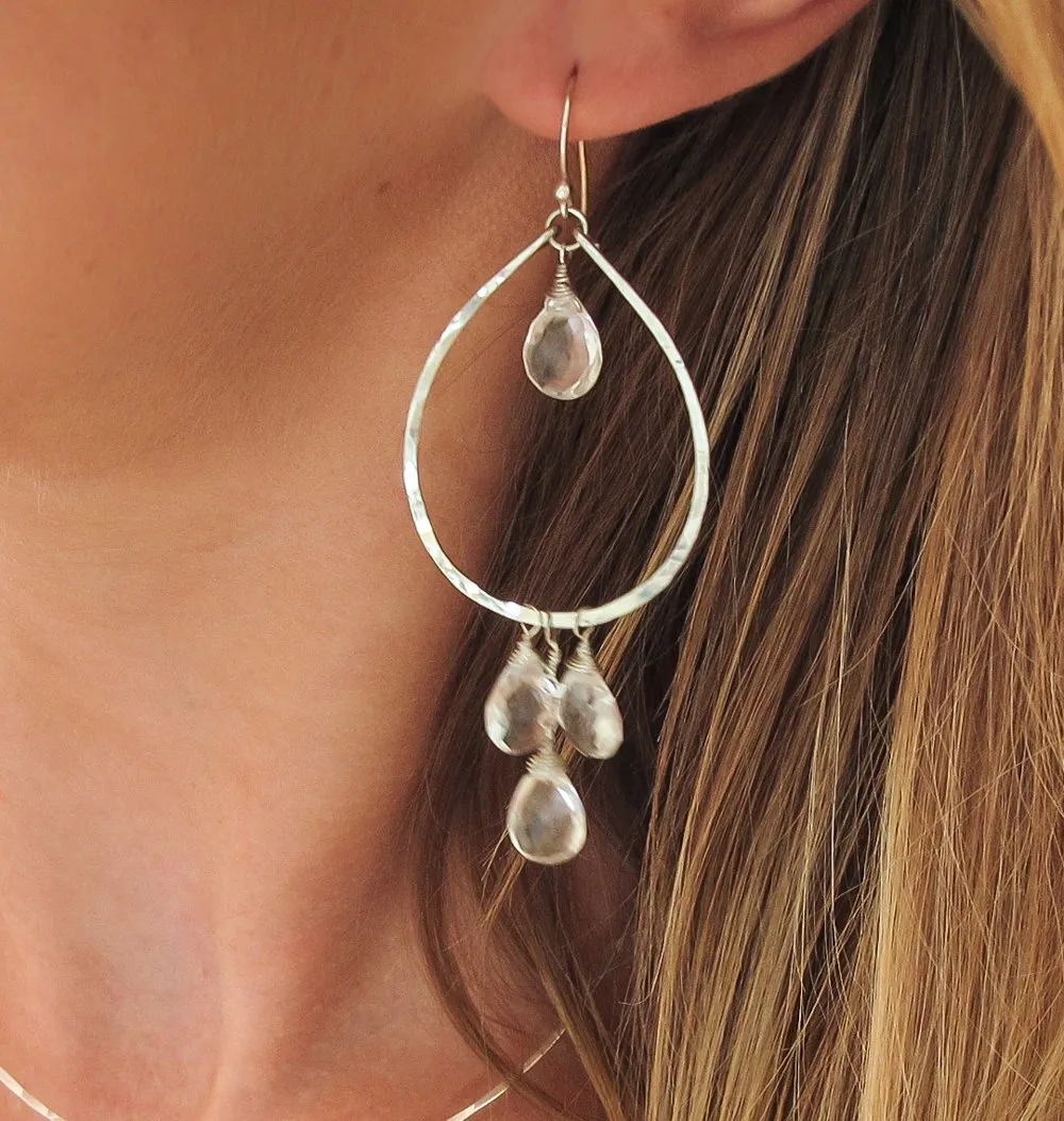 Dreamcatcher Teardrop Gemstone Hoops - Crystal Quartz