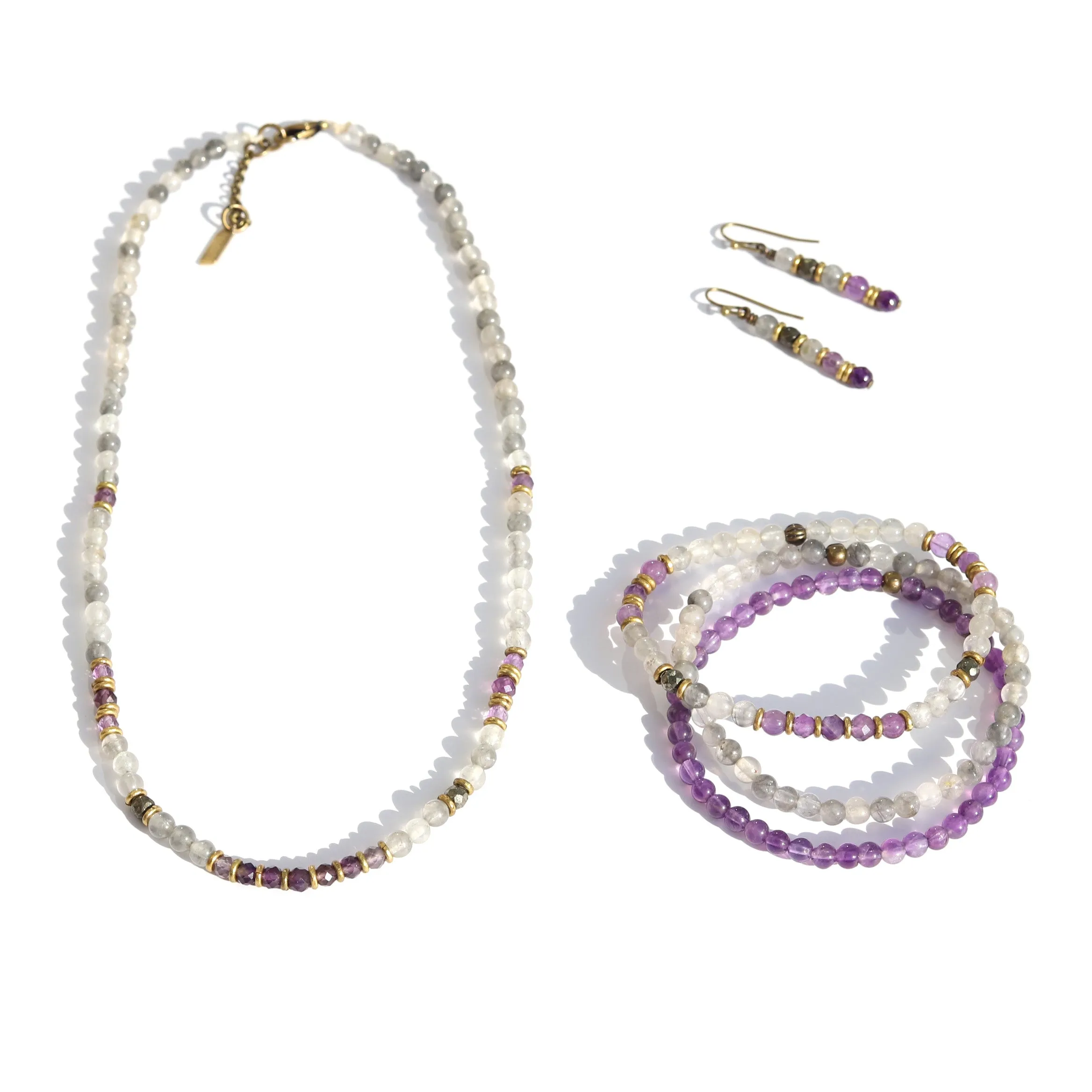 Emotional Healing Cloudy Quartz and Amethyst Jewelry Bundle