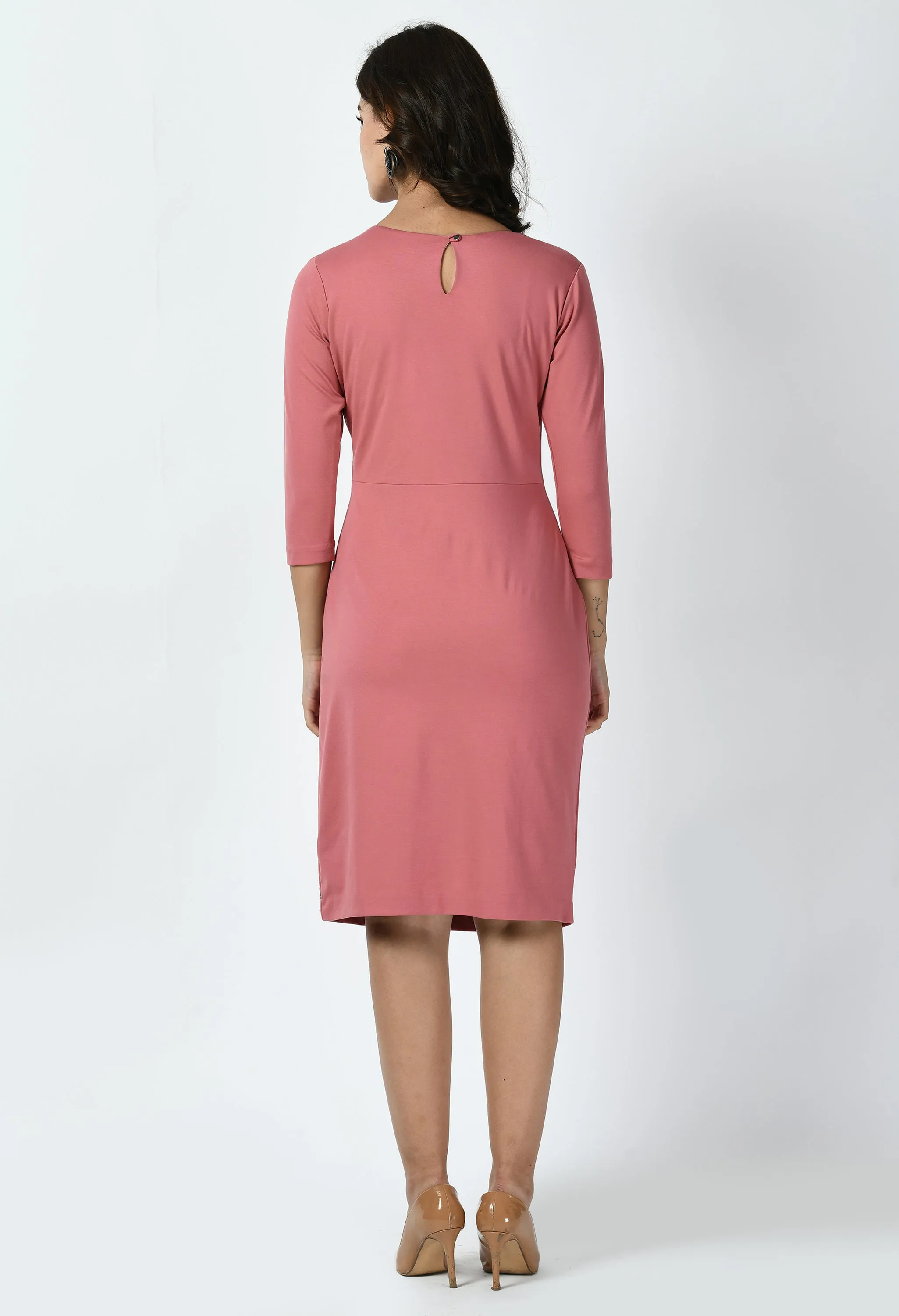 Exude Apex Side Pleat Sheath Dress (Watermelon Pink)