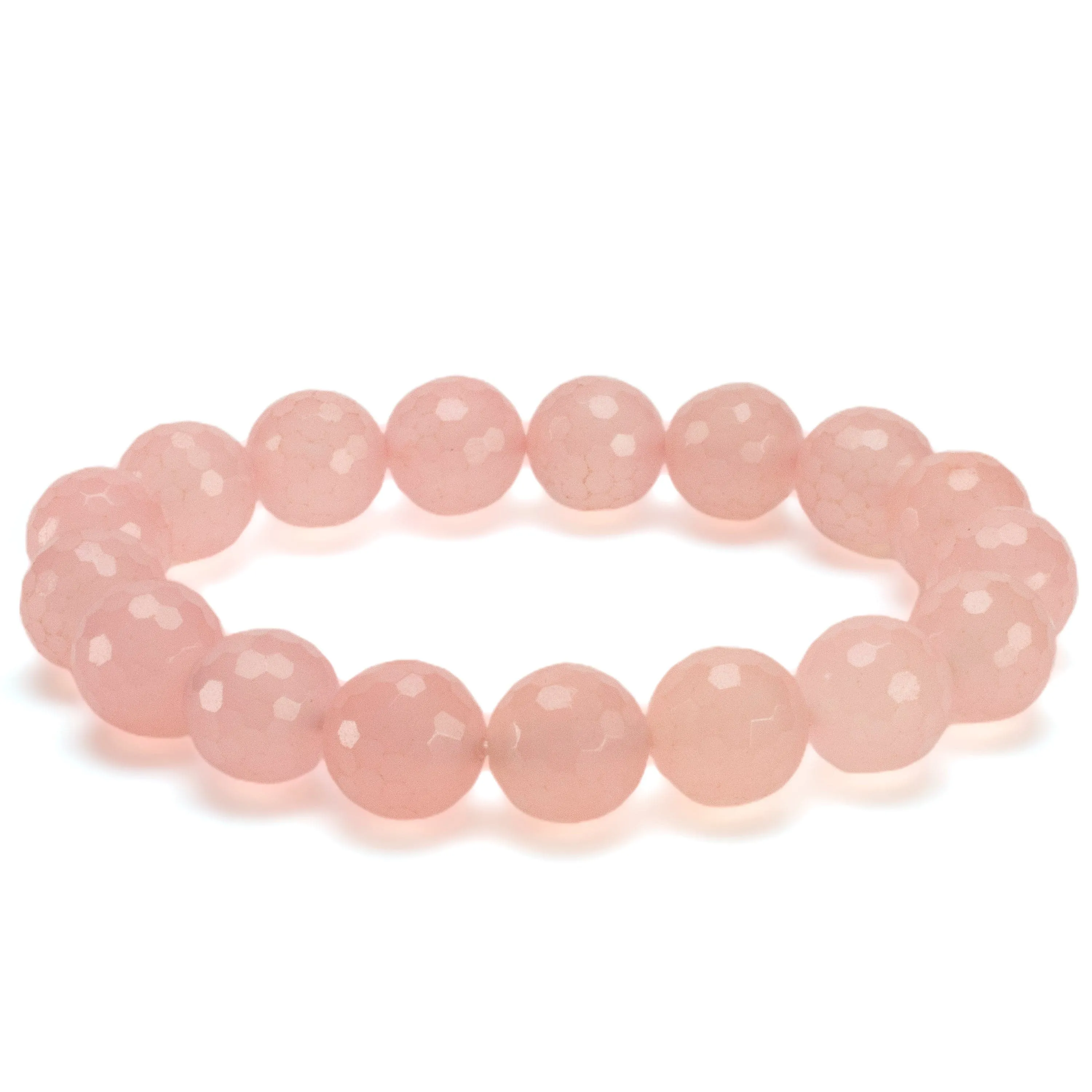 Faceted Rose Quartz 12mm Gemstone Bead Elastic Bracelet