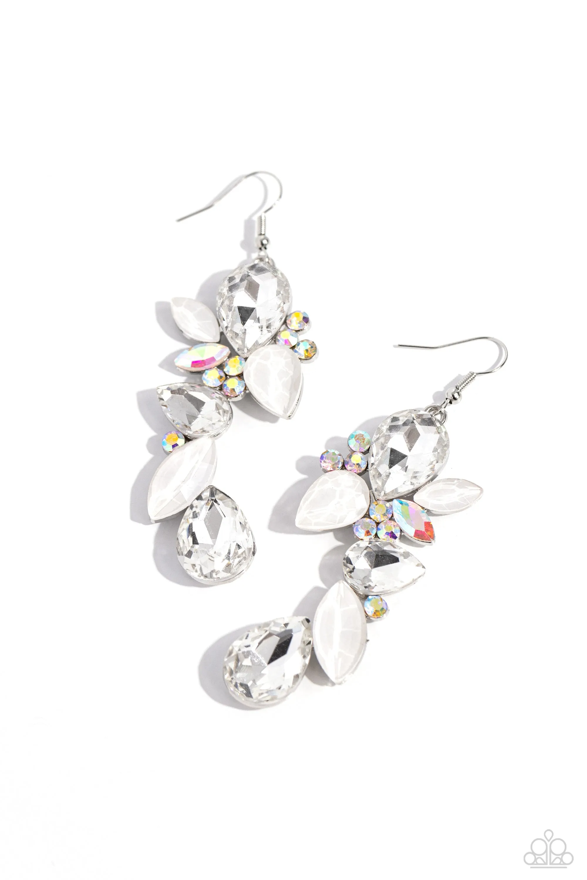 Fancy Flaunter White Rhinestone Earrings - Paparazzi Accessories