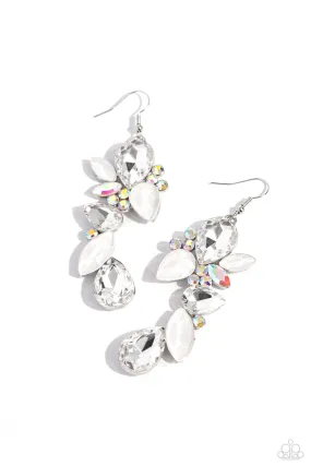 Fancy Flaunter White Rhinestone Earrings - Paparazzi Accessories