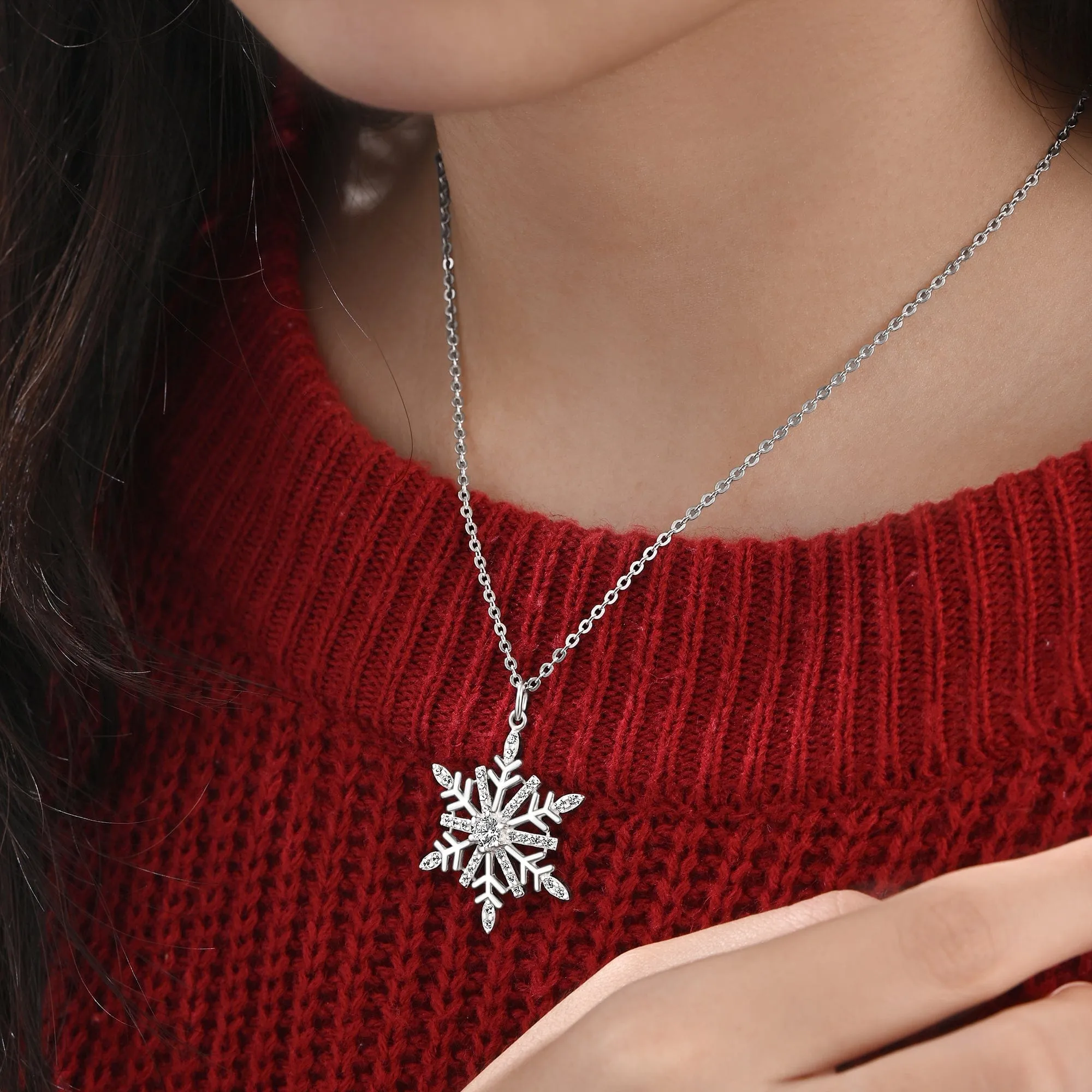 Frozen Winter CZ Snowflake Necklace Sterling Silver