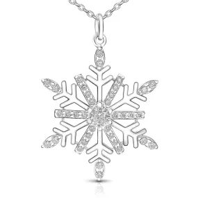 Frozen Winter CZ Snowflake Necklace Sterling Silver