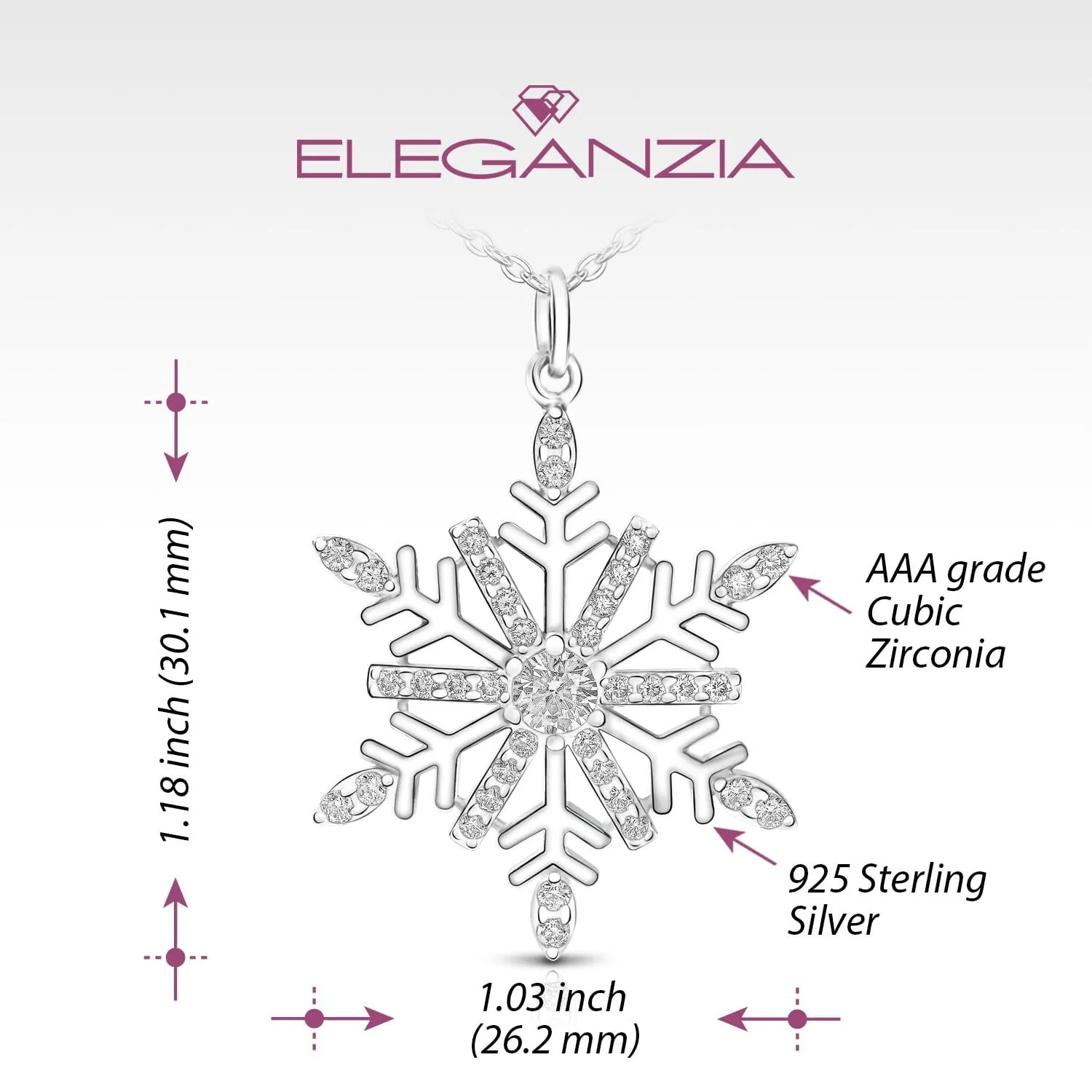 Frozen Winter CZ Snowflake Necklace Sterling Silver