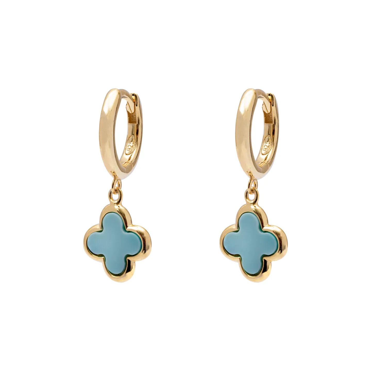 Gam Clover Turquoise Gold Hoop Earring