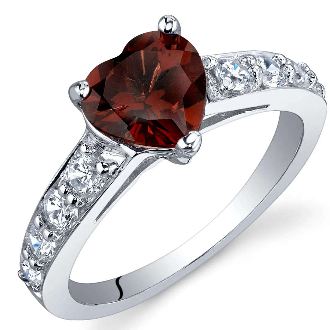 Garnet Heart Shape Sterling Silver Ring Size 5