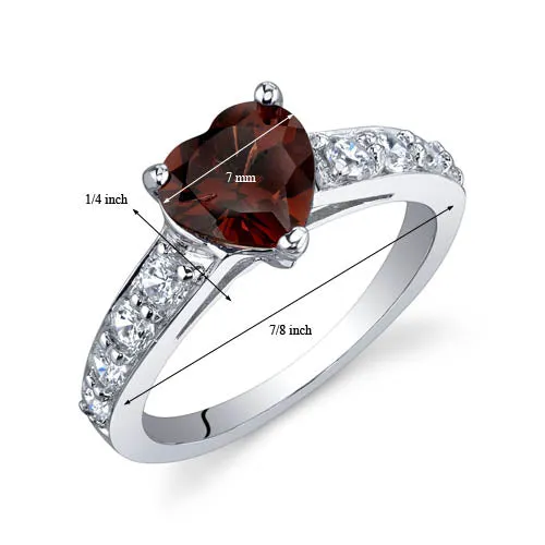 Garnet Heart Shape Sterling Silver Ring Size 5