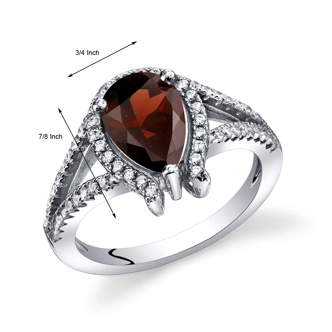 Garnet Pear Shape Sterling Silver Ring Size 5