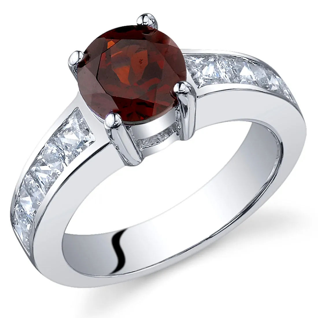 Garnet Round Cut Sterling Silver Ring Size 5