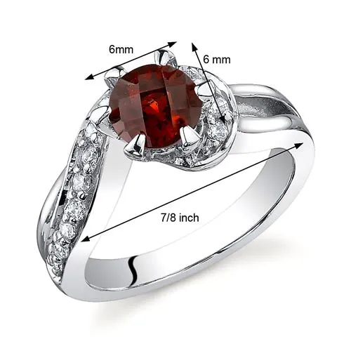 Garnet Round Cut Sterling Silver Ring Size 8