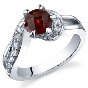 Garnet Round Cut Sterling Silver Ring Size 8