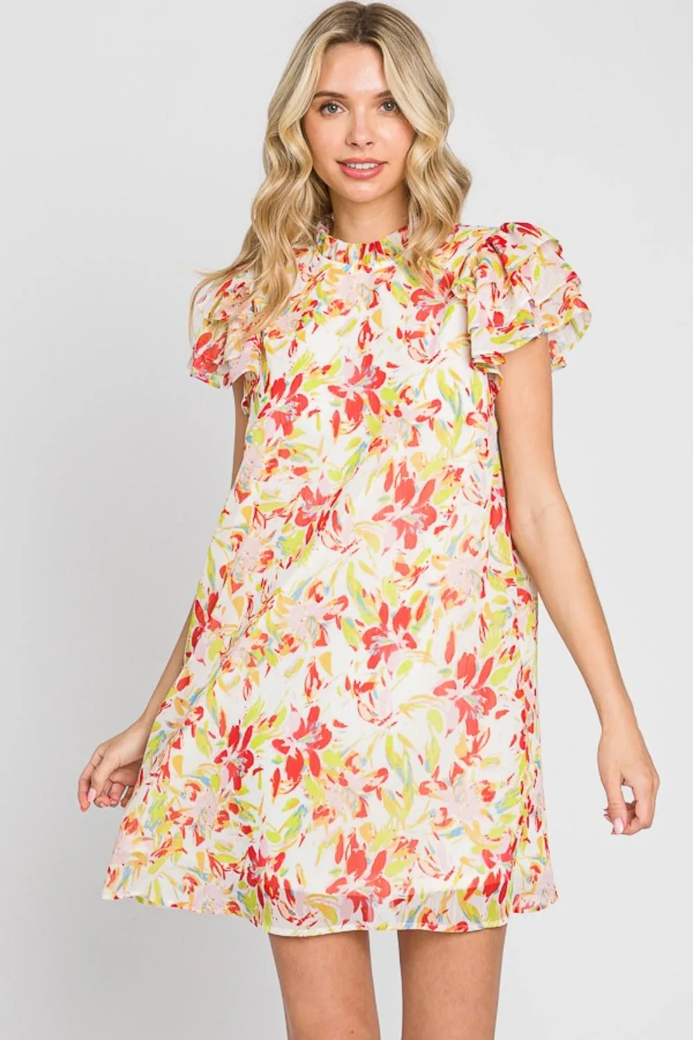 GeeGee Floral Short Sleeve Mini Dress