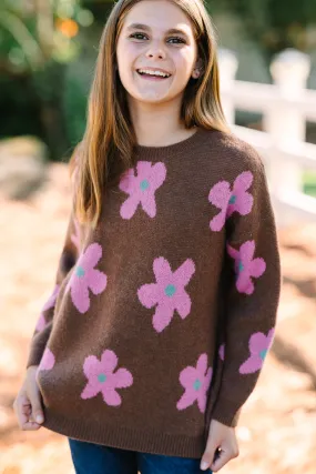 Girls: Feeling Fun Brown Floral Sweater