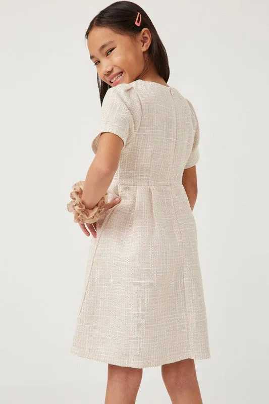 Girls Tweed Dress in Ivory