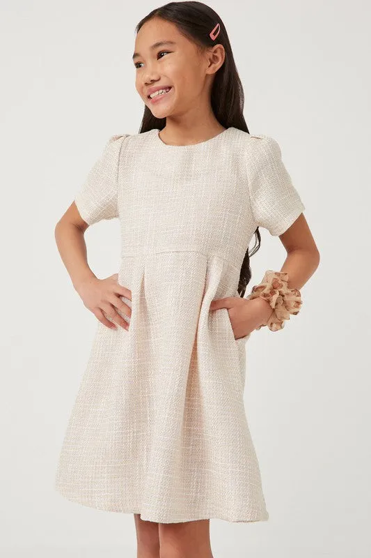 Girls Tweed Dress in Ivory