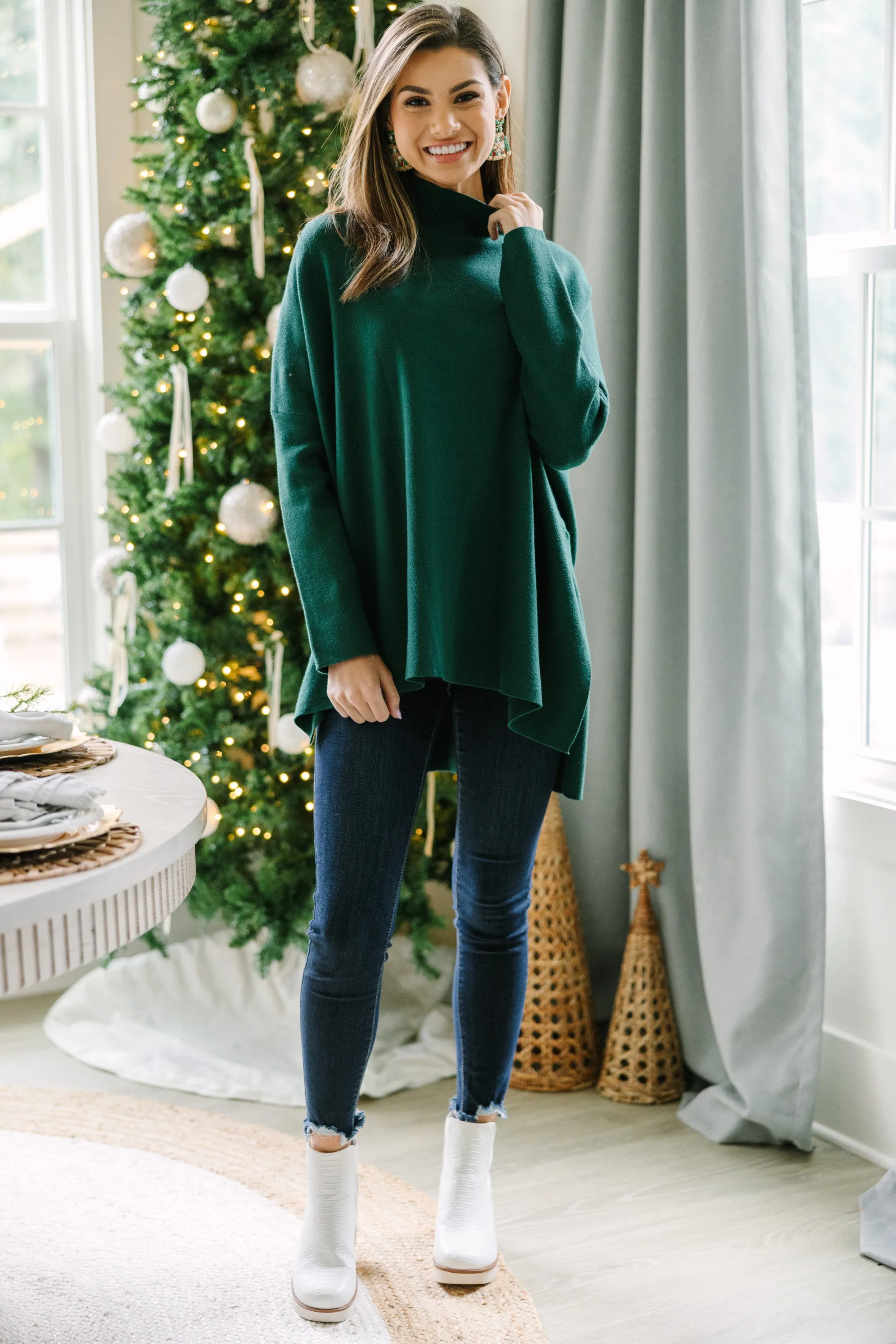 Going With You Emerald Green Mock Neck Sweater