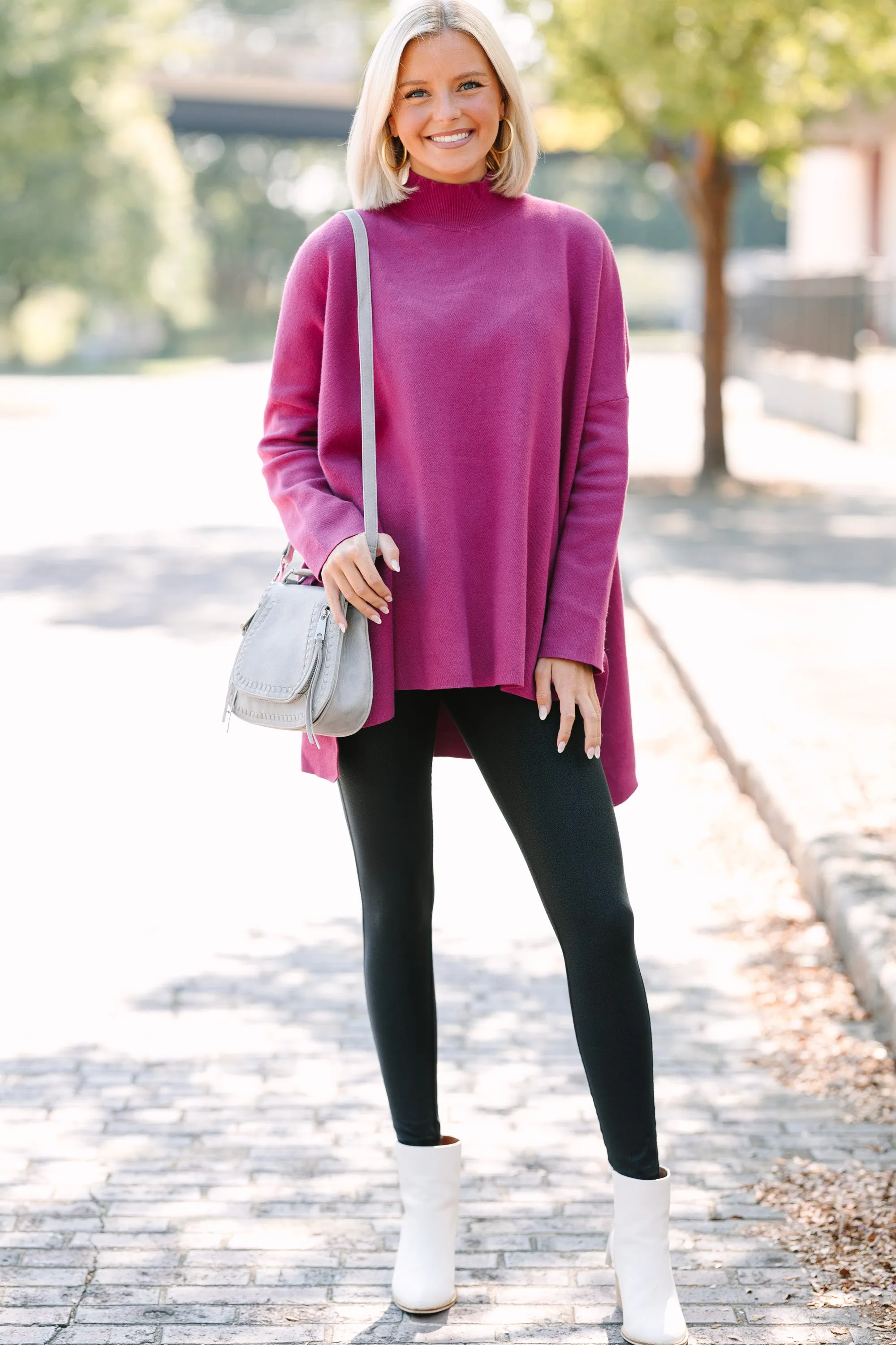 Going With You Magenta Purple Mock Neck Sweater