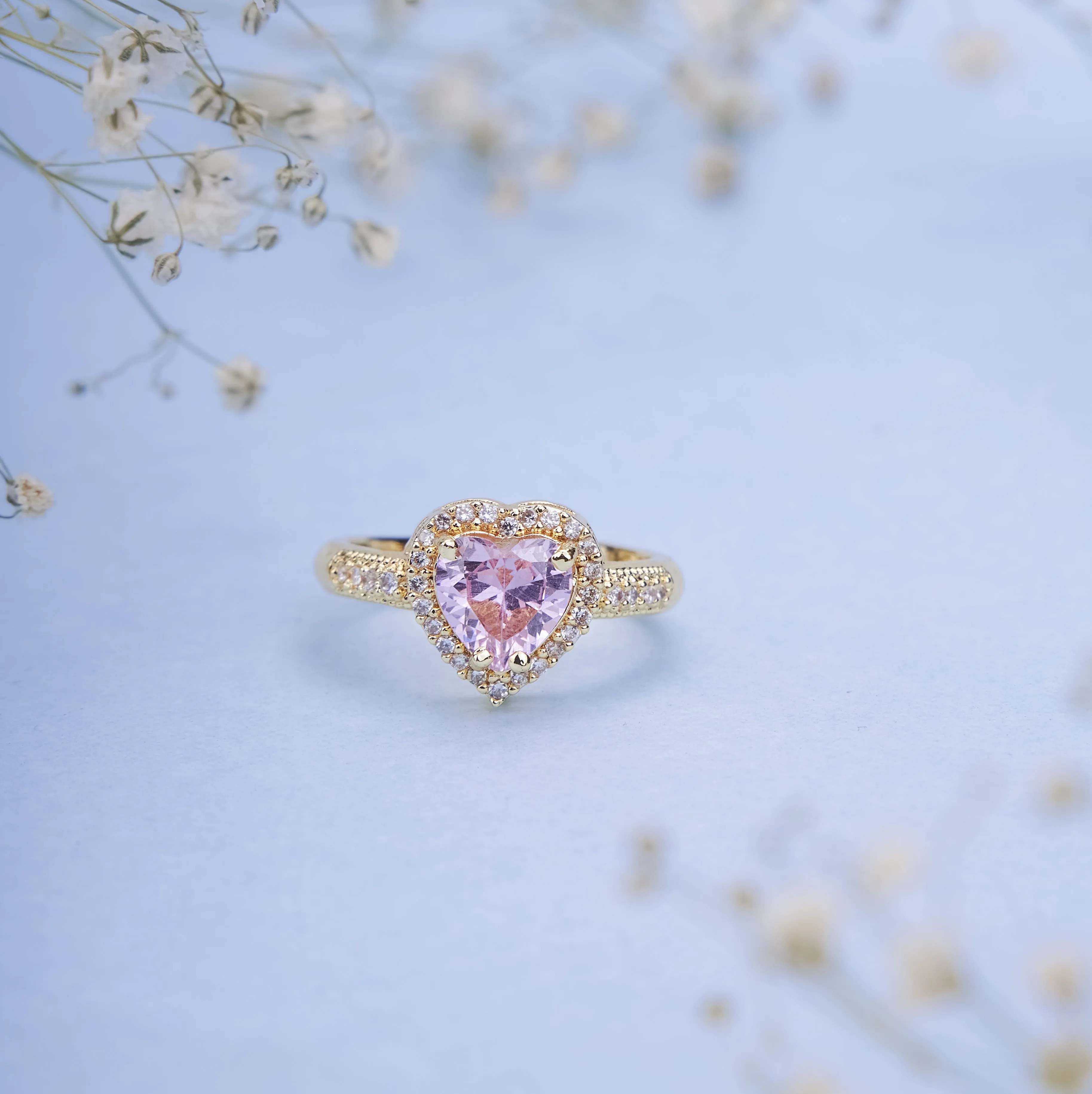 Gold Plated Pink Wedding Sparkle Ring