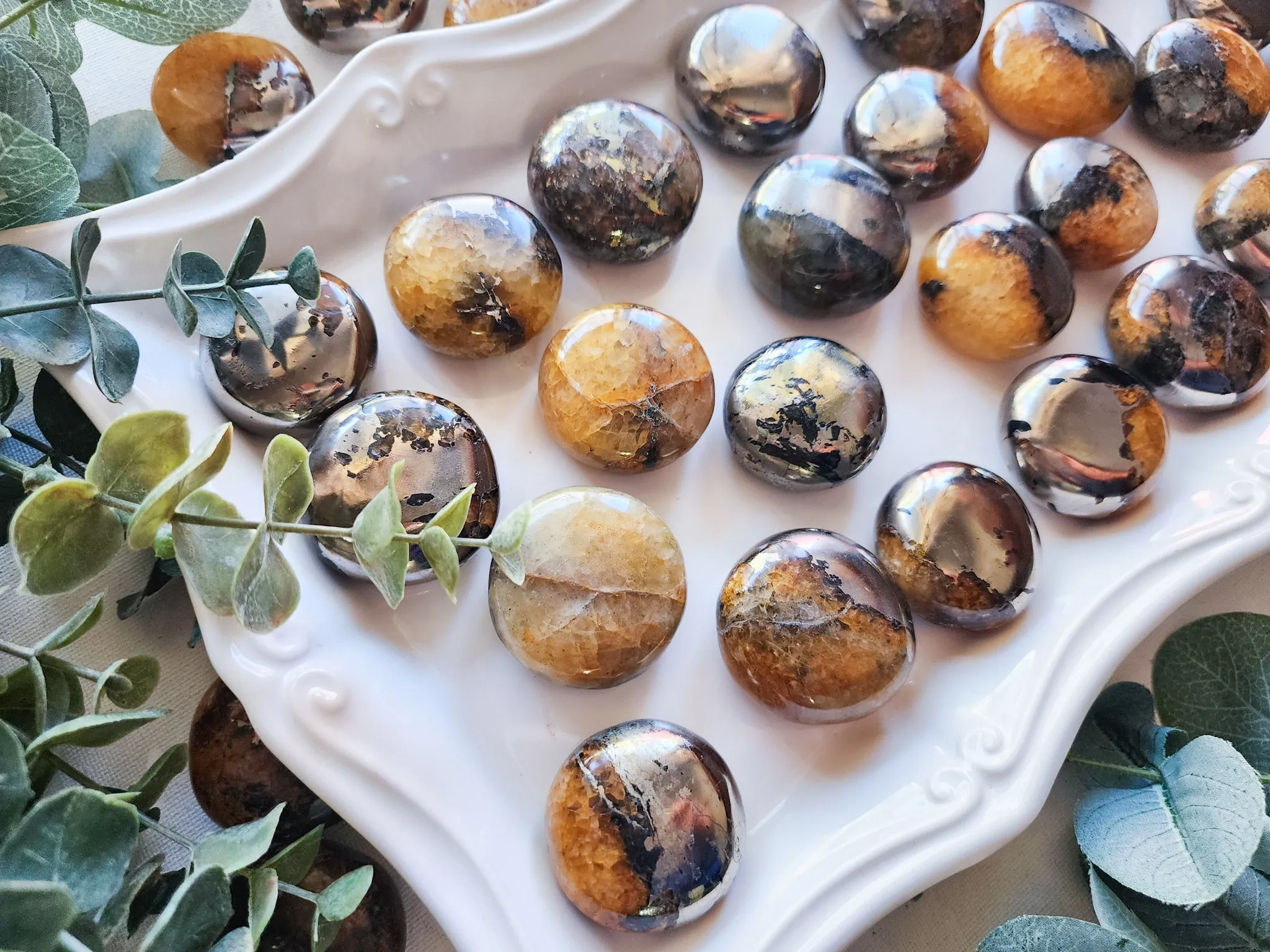 Golden Pyrite UFO Round Palm Stone