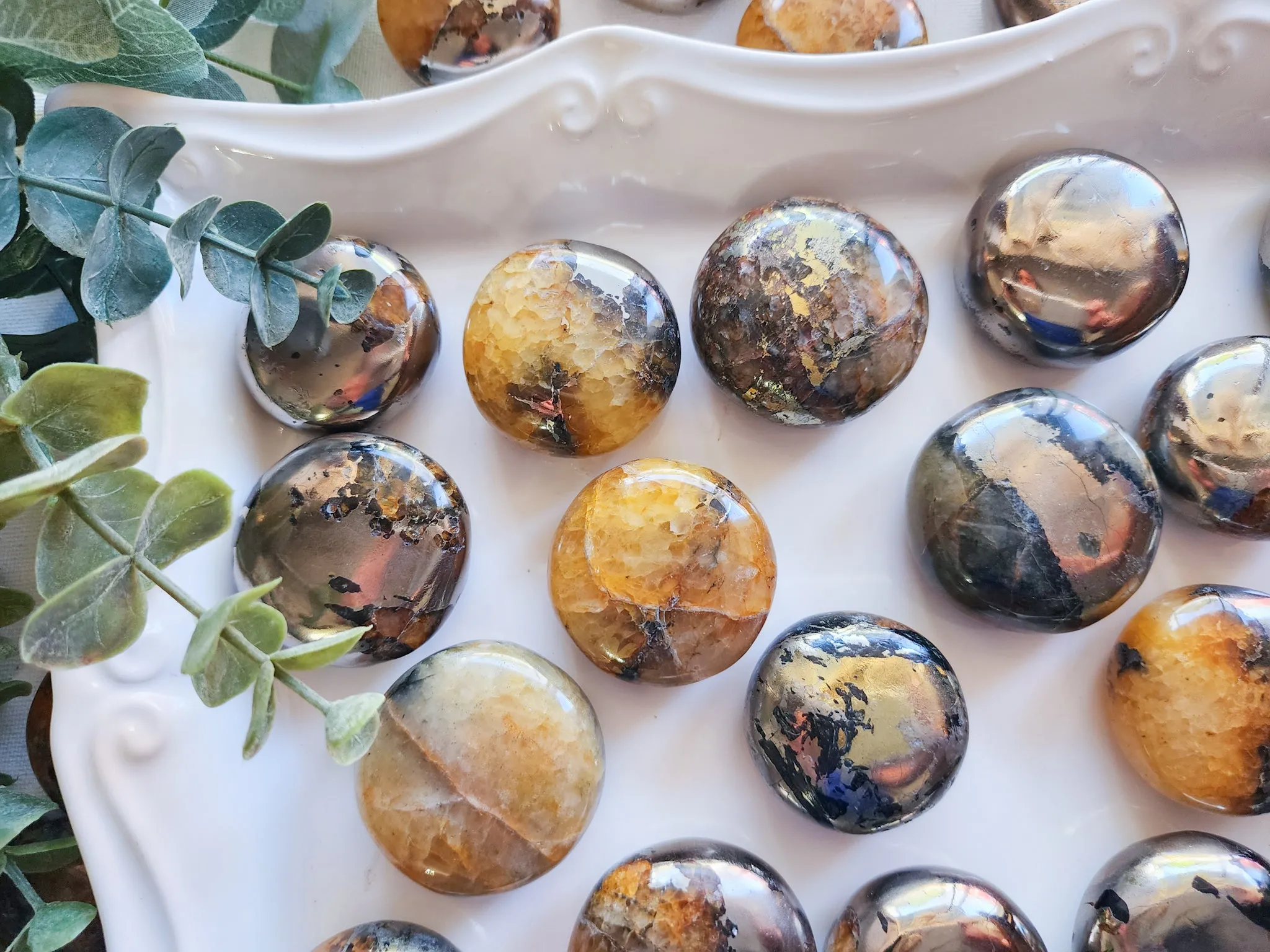 Golden Pyrite UFO Round Palm Stone