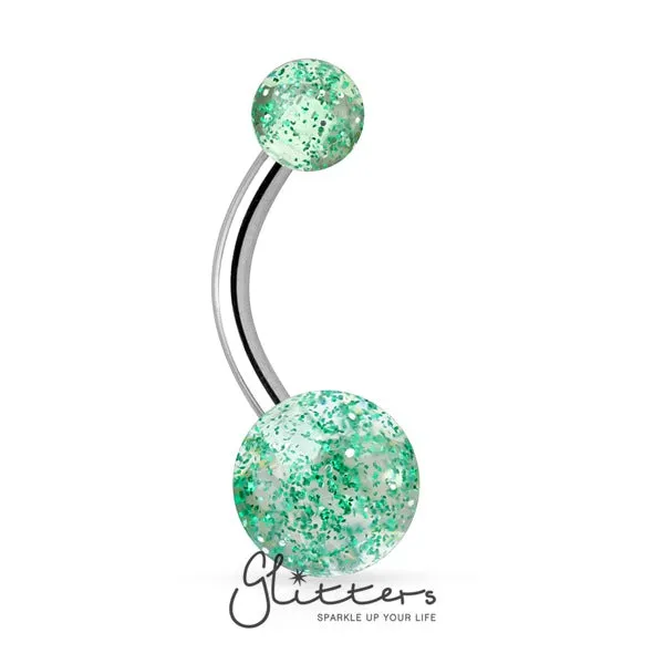 Green Acrylic Color Ultra Glitter Ball Belly Button Ring