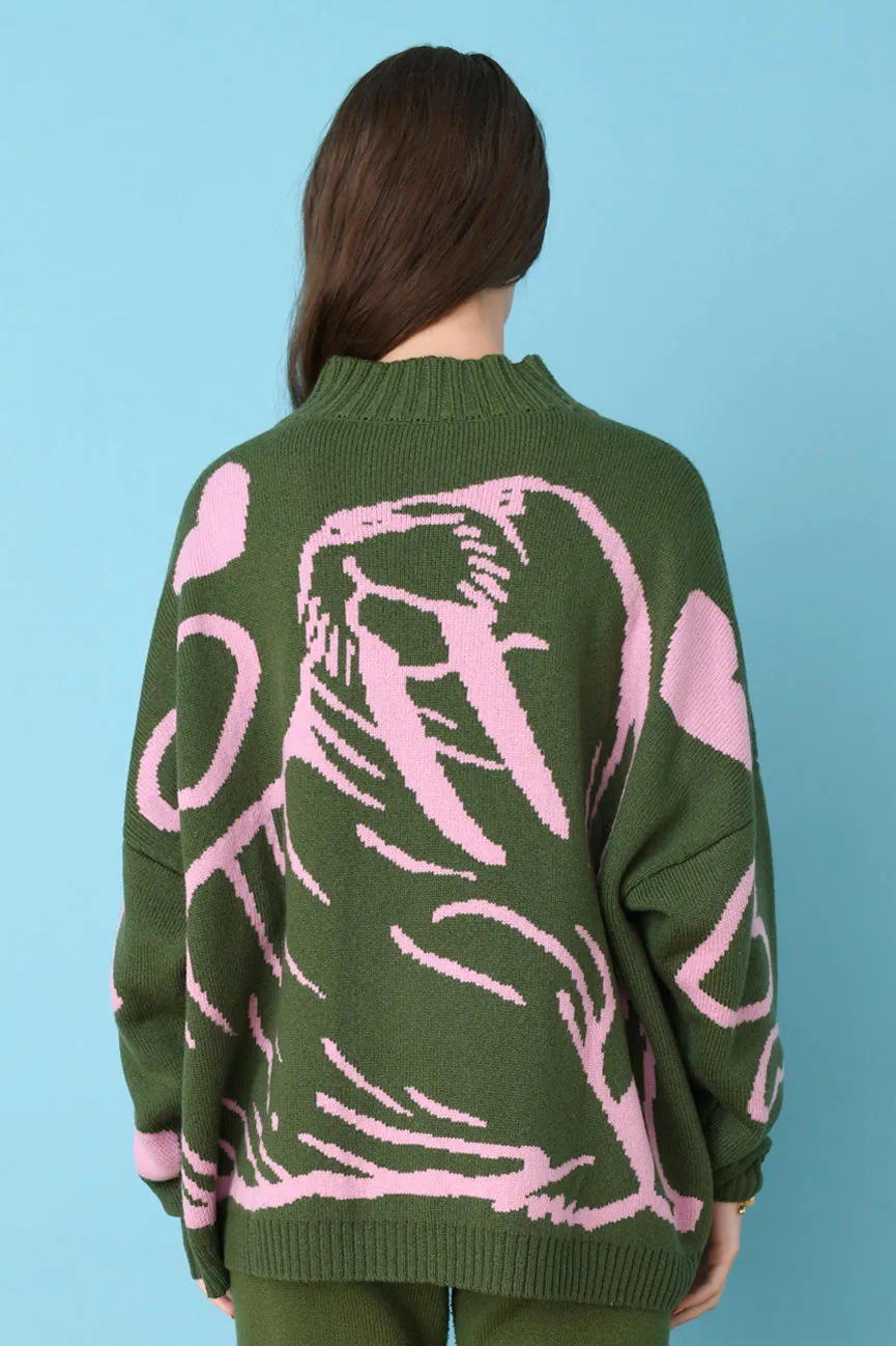 Green/Pink Unisex Reversible Walrus Mock Neck