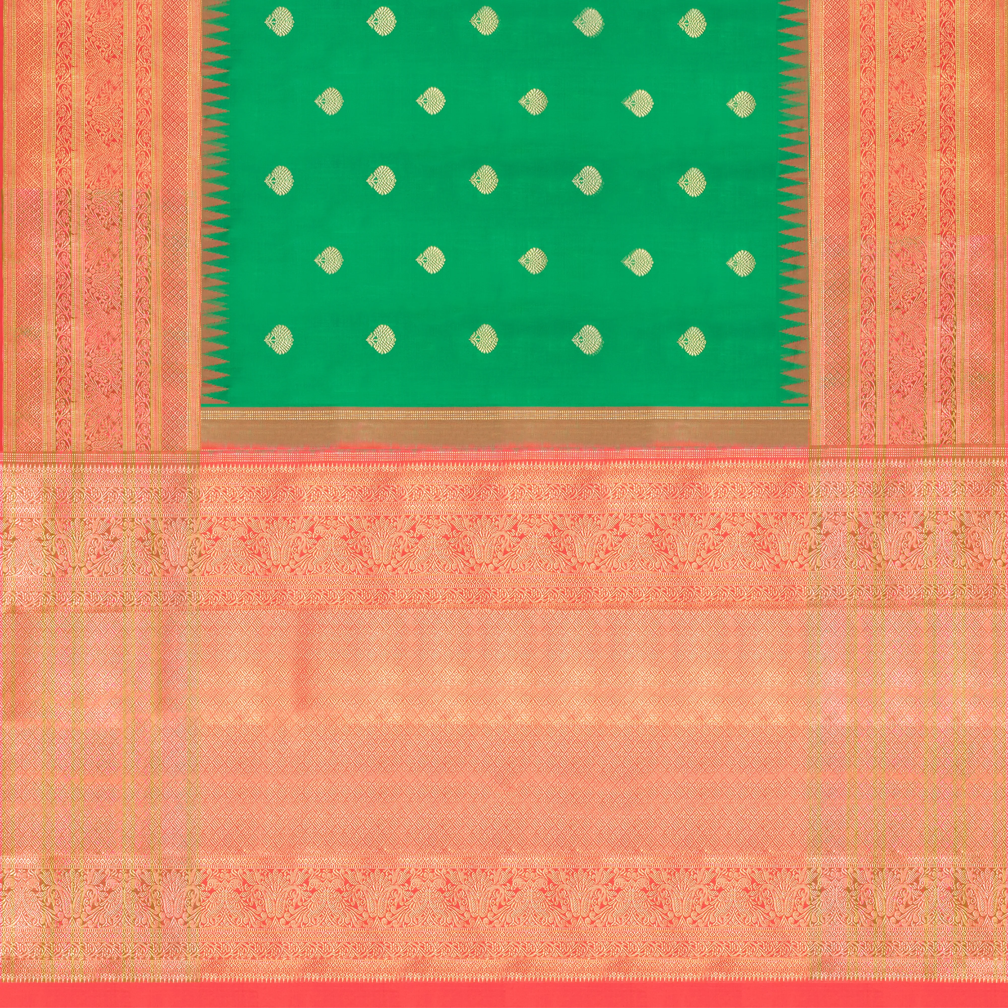 Handwoven Green with Red Kanjivaram Silk Saree - 573T001479DSC