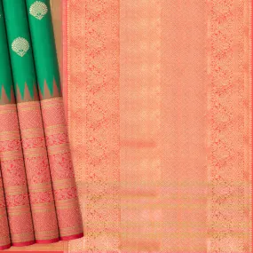 Handwoven Green with Red Kanjivaram Silk Saree - 573T001479DSC