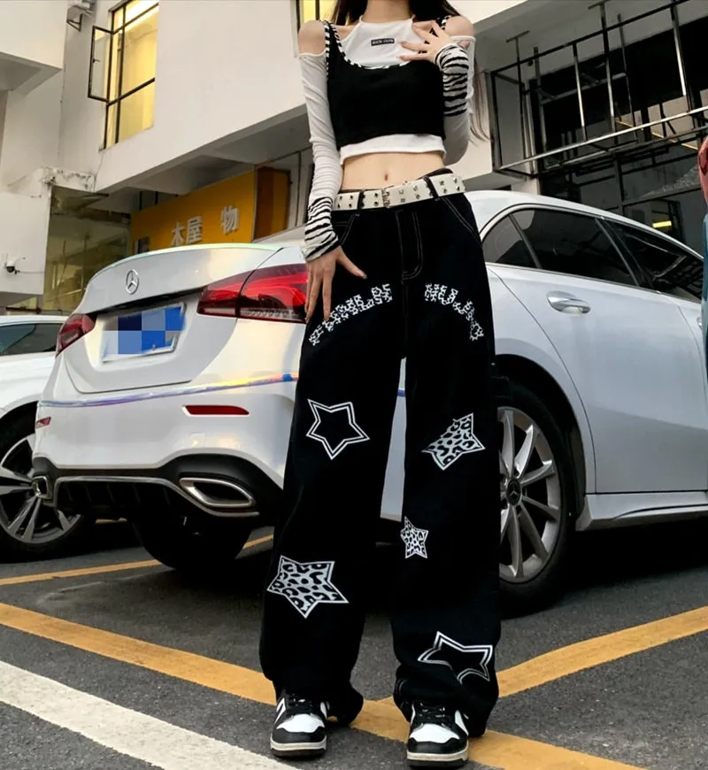 Harajuku-Inspired Retro Star Print Trousers