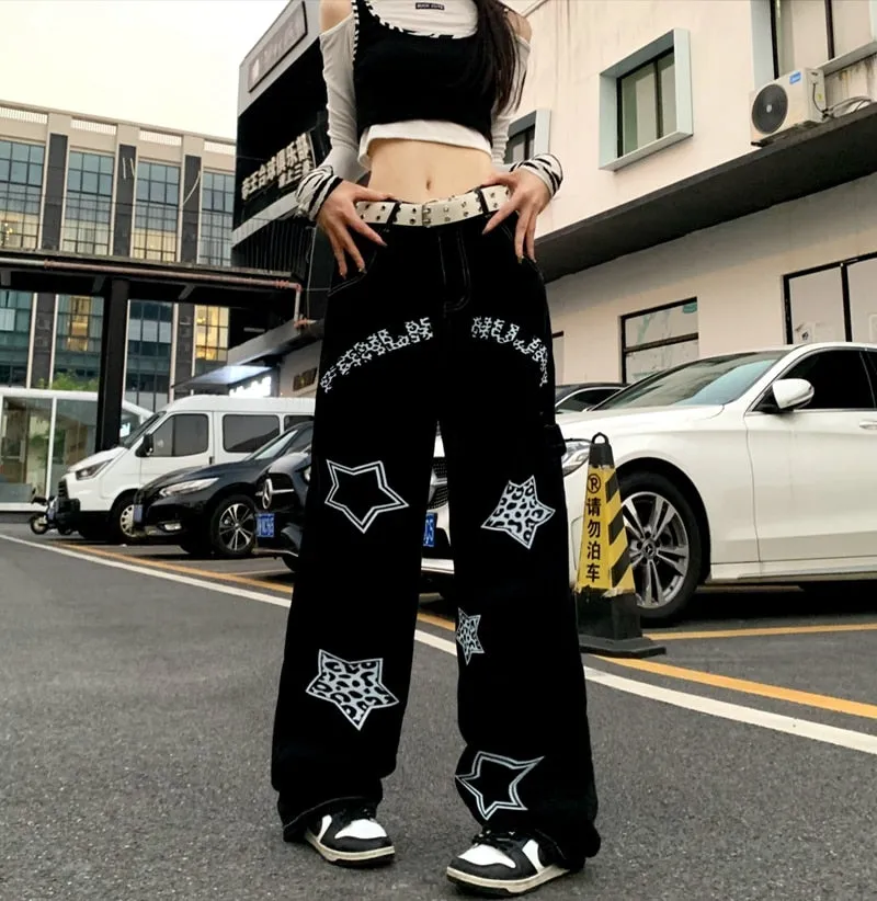 Harajuku-Inspired Retro Star Print Trousers