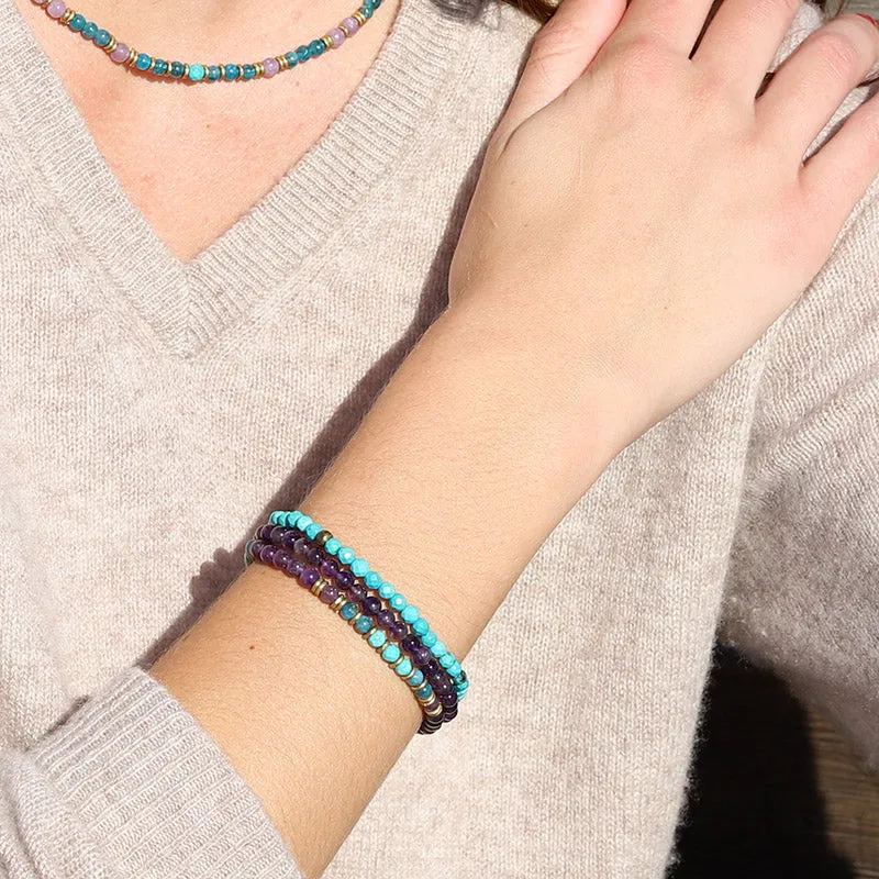 Healing and Gratitude Amethyst And Apatite Delicate Bracelet Stack - Bracelet Set