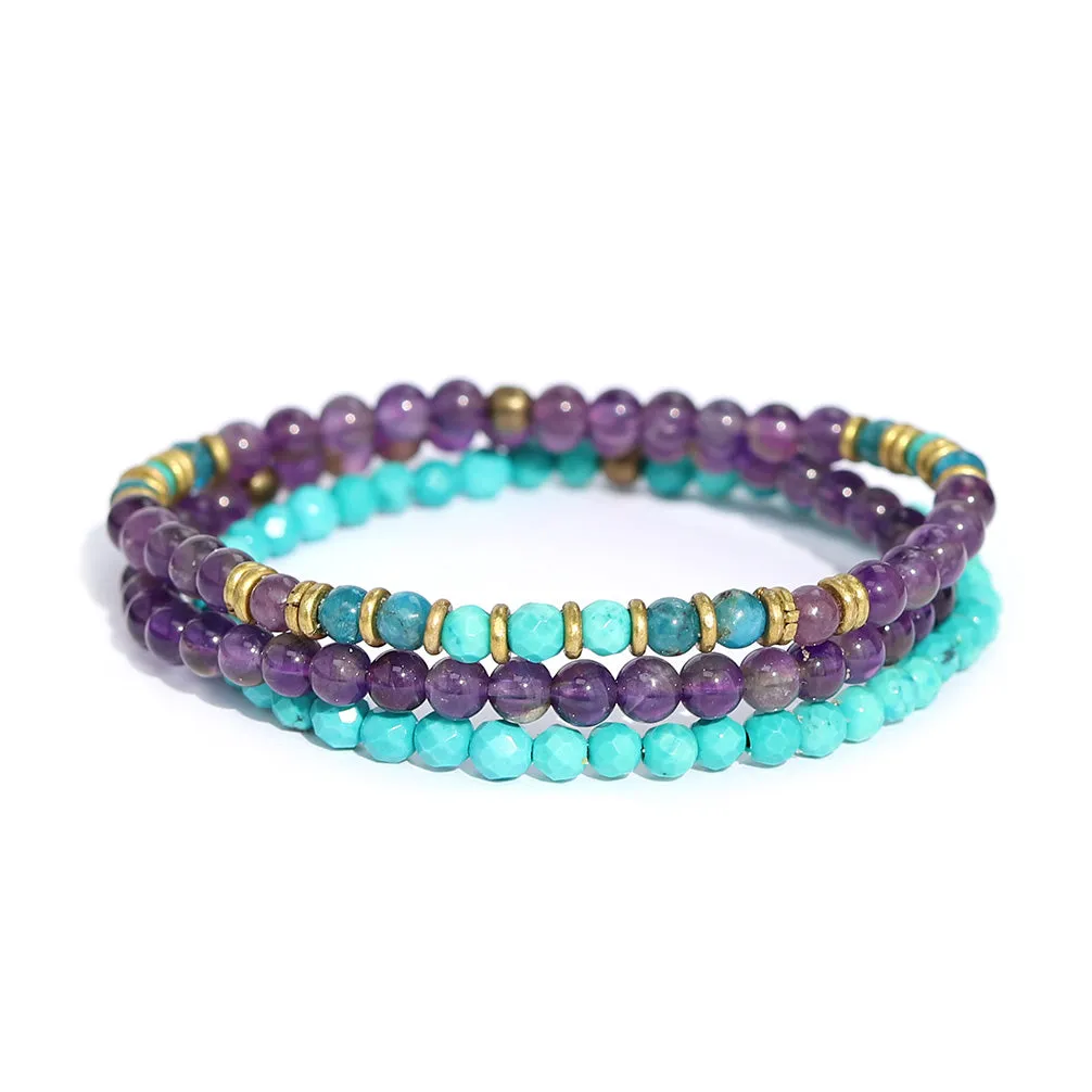 Healing and Gratitude Amethyst And Apatite Delicate Bracelet Stack - Bracelet Set