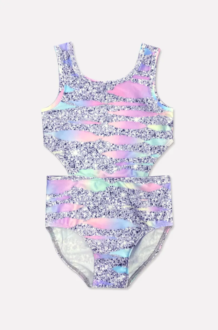 High Shine Cutout One Piece Swimsuit - Glitter Hologram Tie Dye