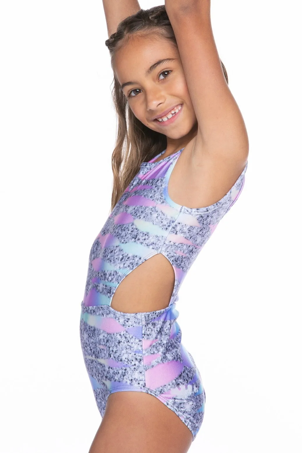 High Shine Cutout One Piece Swimsuit - Glitter Hologram Tie Dye