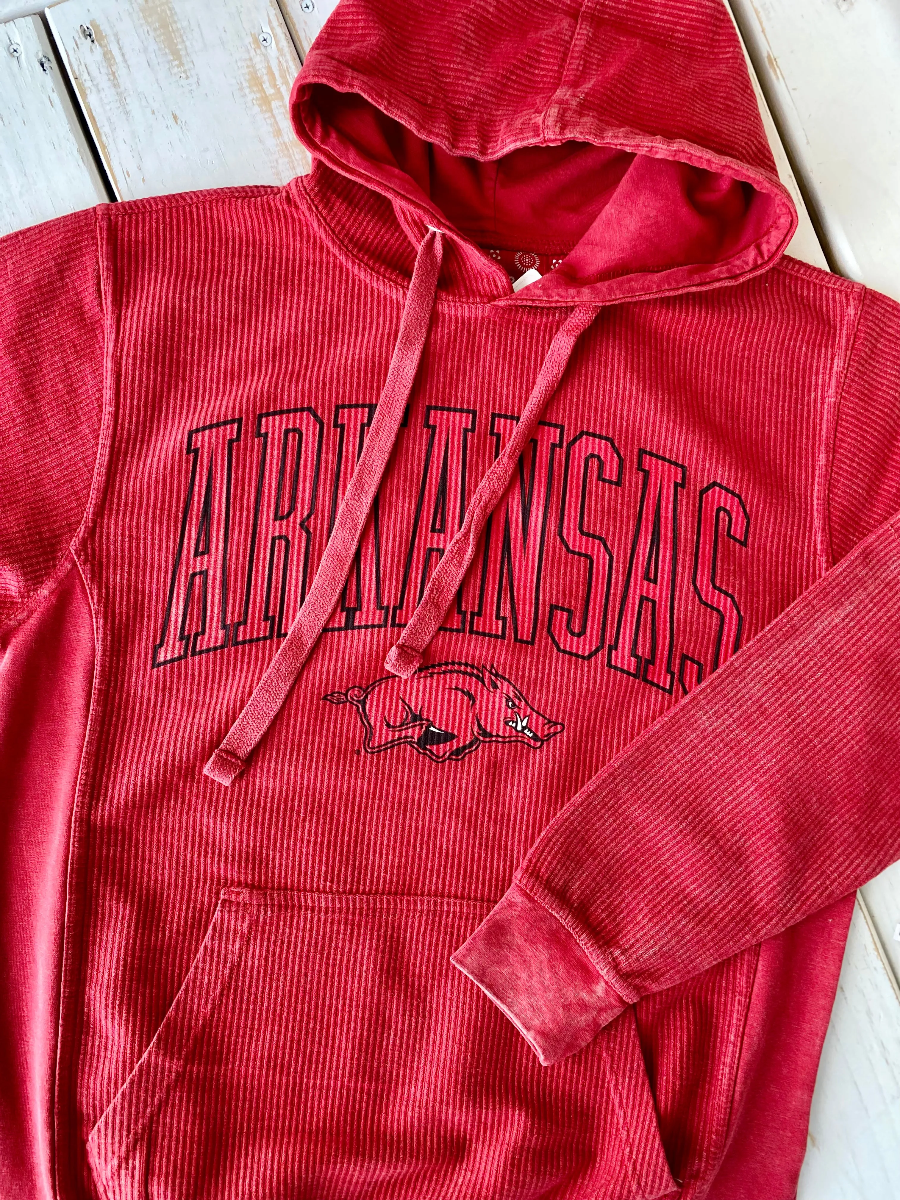 Hog Wild Arkansas Razorback Hoodie - Crimson Corded Sweatshirt