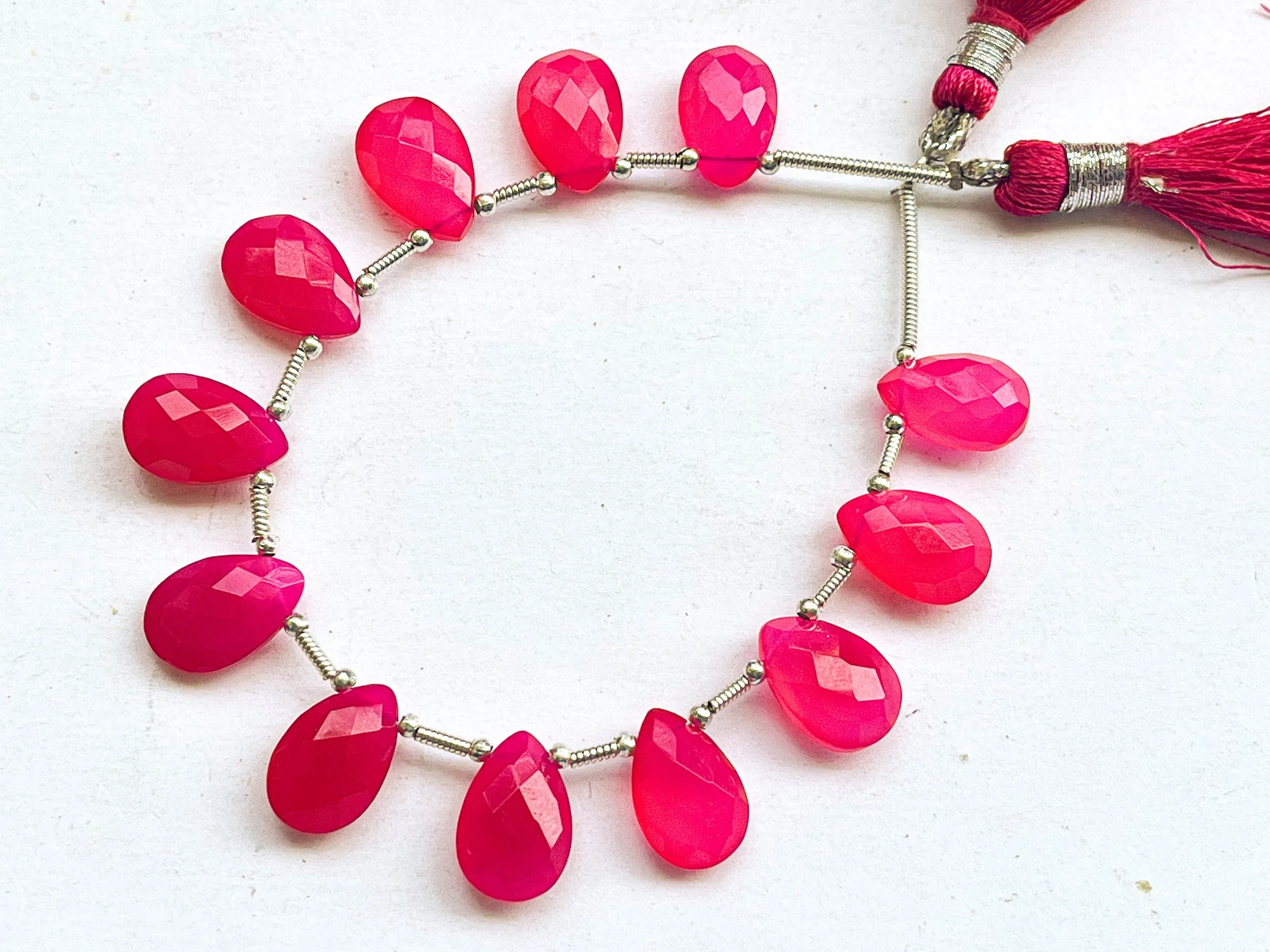 Hot Pink Chalcedony Pear Shape Faceted Briolette beads