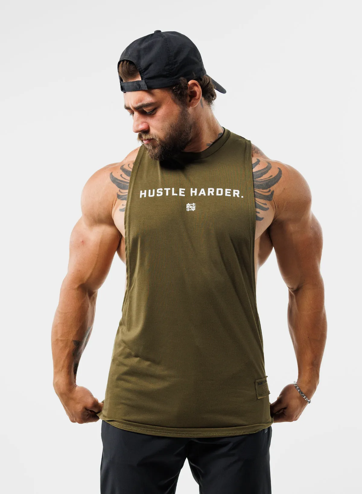 HUSTLE HARDER BRO TANK - OLIVE