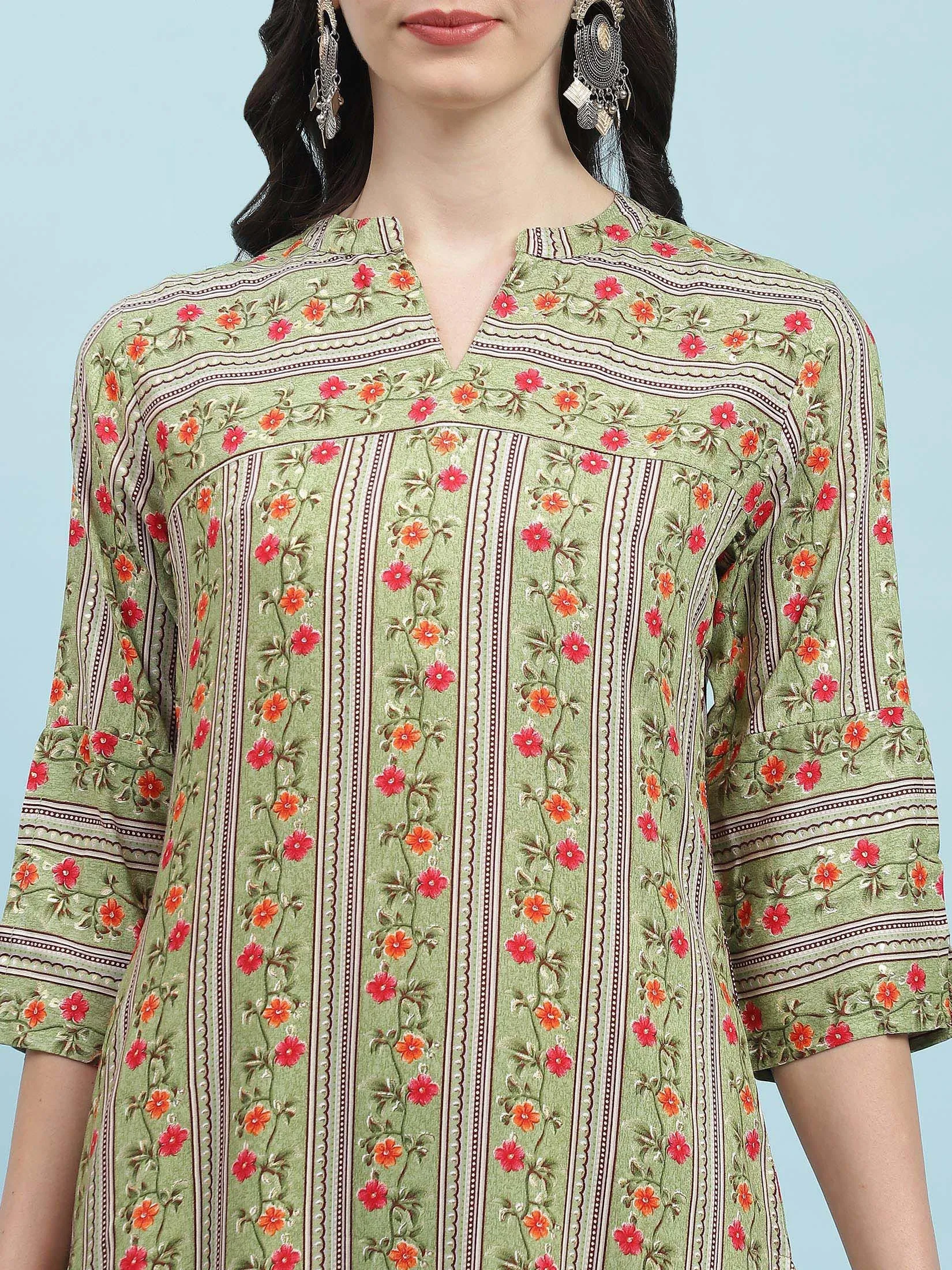 Indiessence Green Floral Printed Kurta