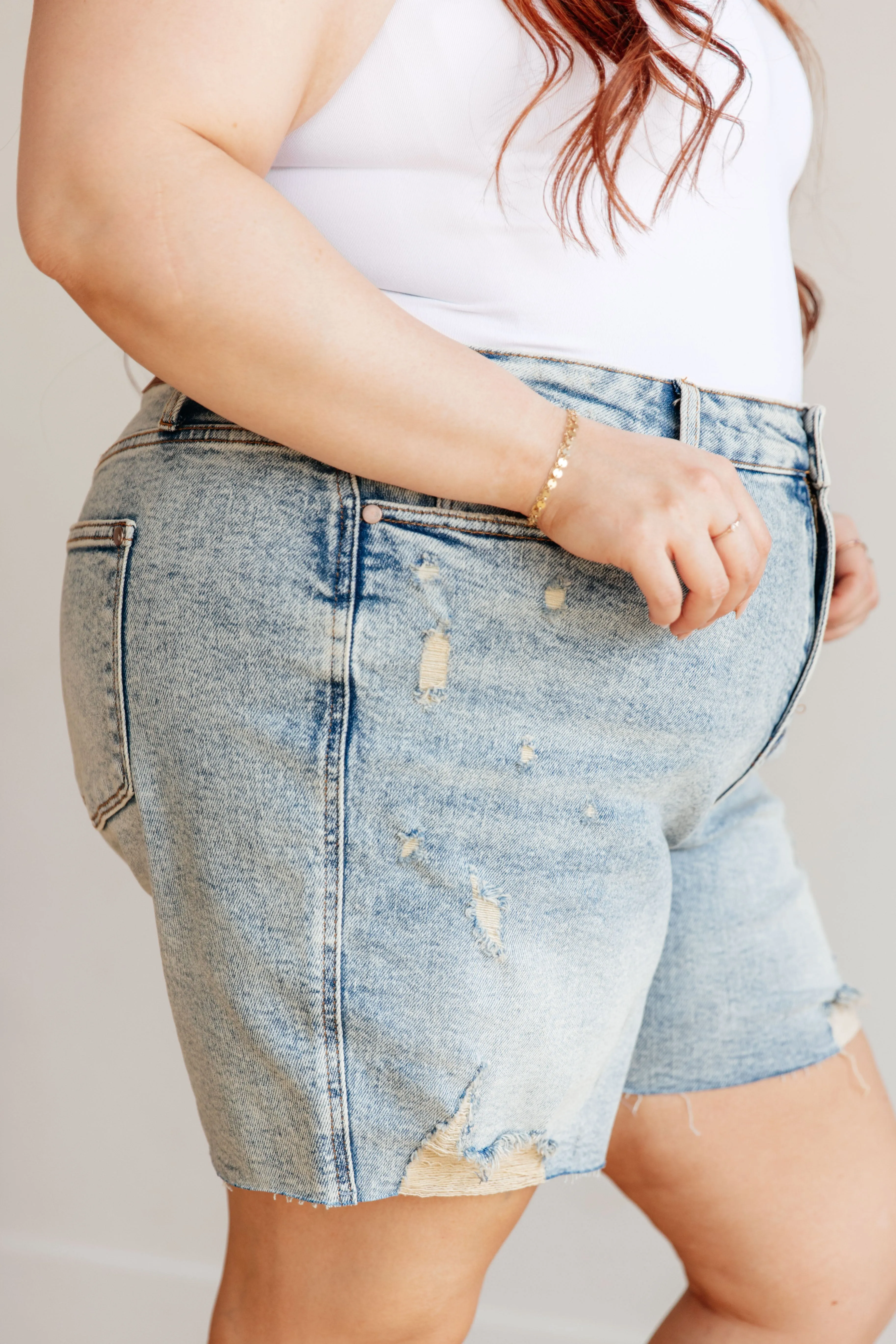 Judy Blue Bobby High Waist Mineral Wash Distressed Boyfriend Shorts