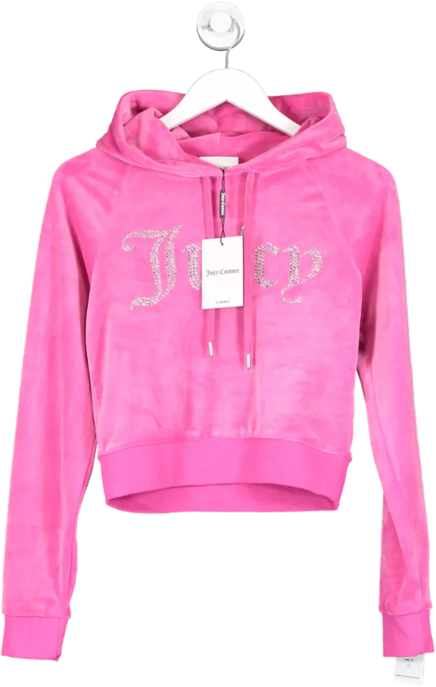 Juicy Couture Pink Dimante Logo Velour Hoodie UK XS