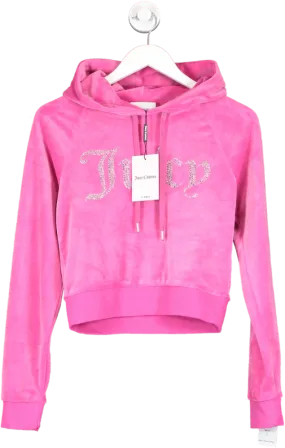 Juicy Couture Pink Dimante Logo Velour Hoodie UK XS